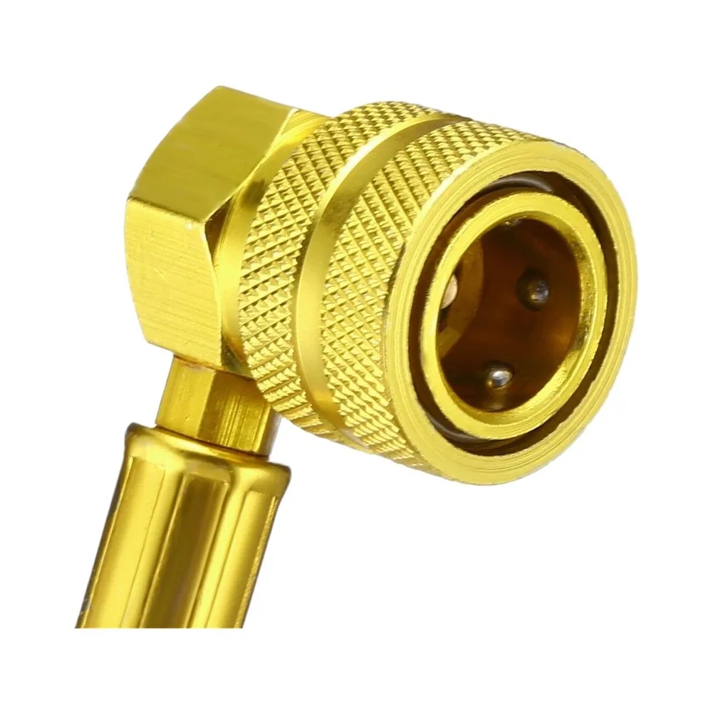R134A AC Charging Hose Kit With Pressure Gauge, Self-Sealing Tap Valve, 90° Push-Lock Connector For Car & Home Air Conditioning