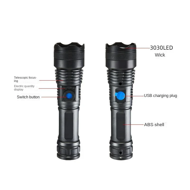 LED convenient Flashlight illuminates outdoor strong light and long-distance USB charging multi-function light