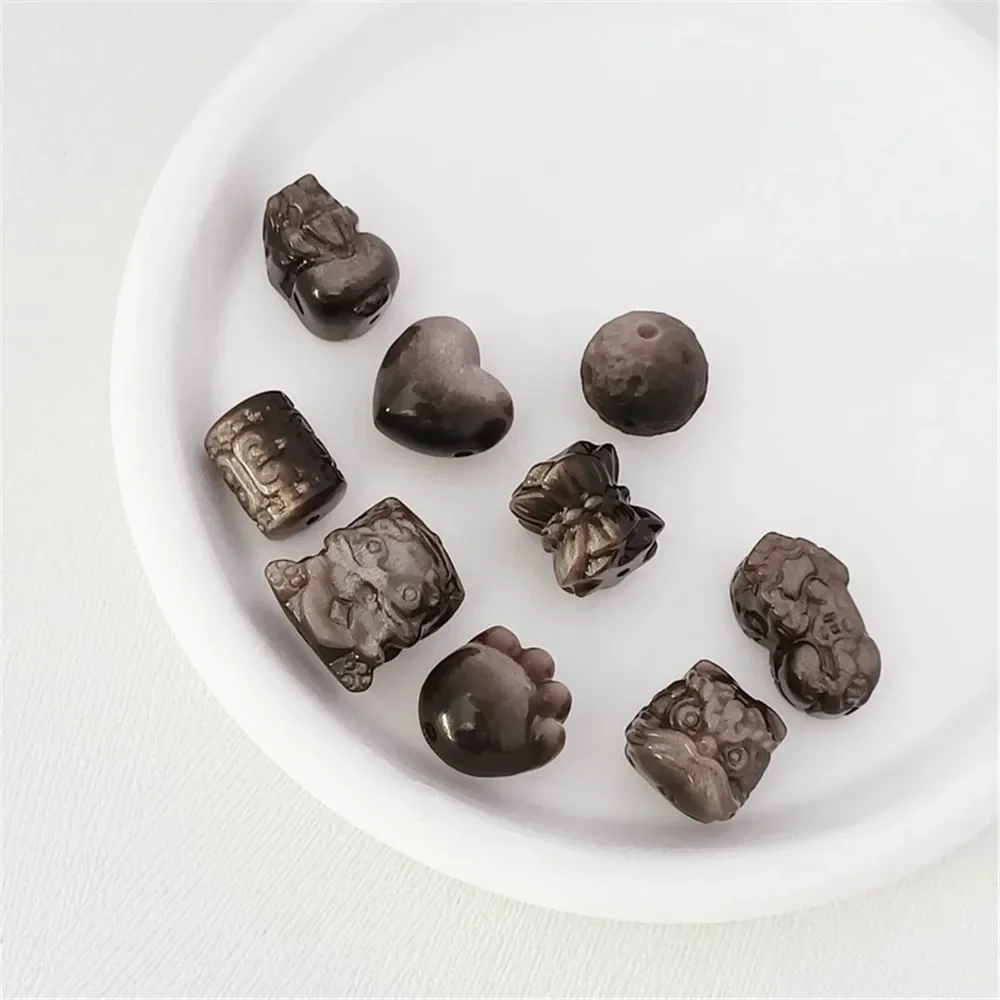 Silver Obsidian Lion Dance Lotus Golden-swallowing Beast Fat Claw Heart Bead Separation DIY String Beads Scattered Beads Matchin