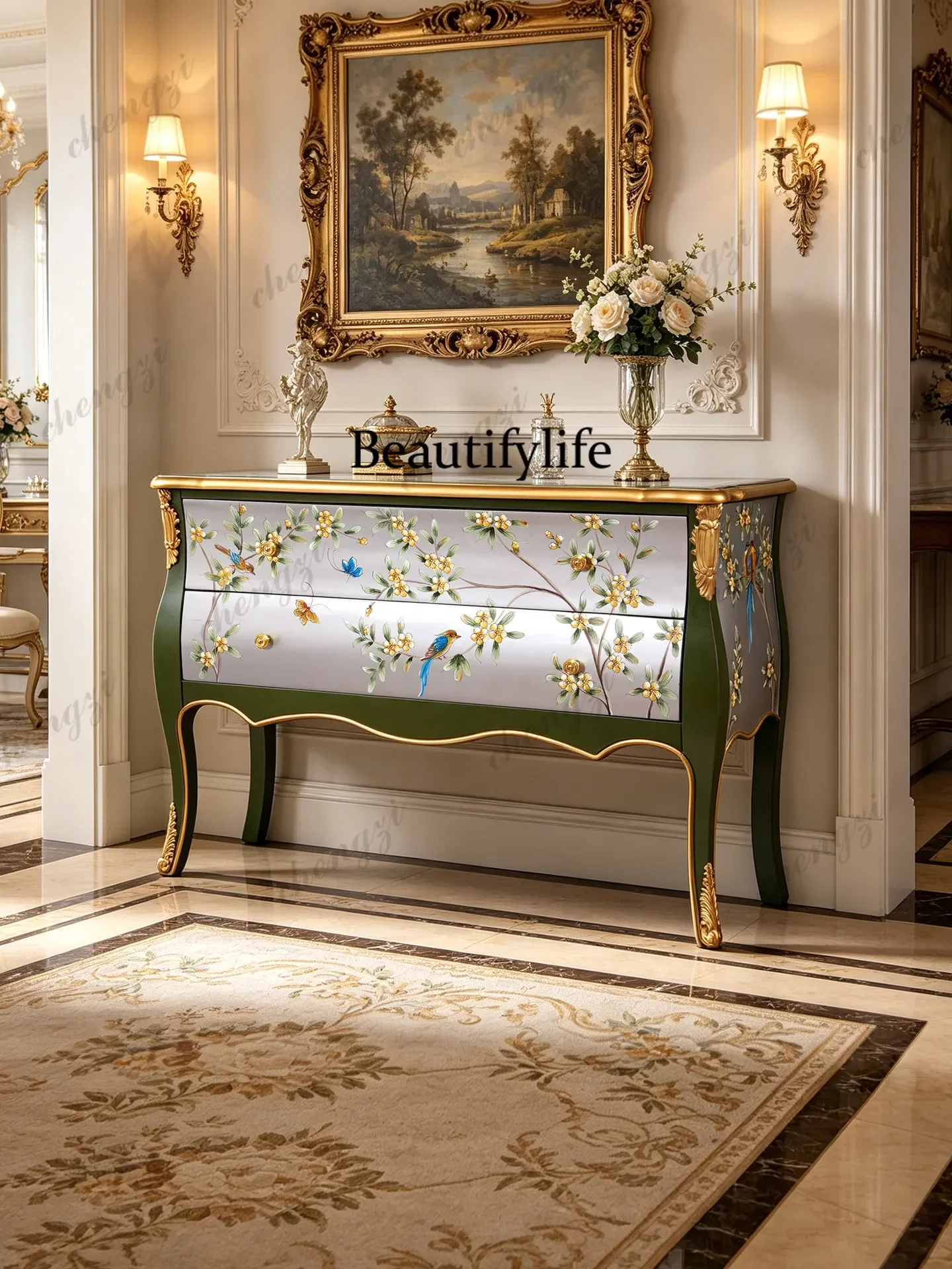 a55 Solid wood storage cabinet Household high-end door-to-door entrance cabinet Shoe cabinet Large capacity American style