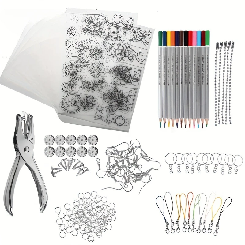 

Акриловый термоусадочный пластиковый художественный набор, включая комплект термоусадочной обработки своими руками для пластиковых листов, перфораторы, брелок, аксессуары и т. д.