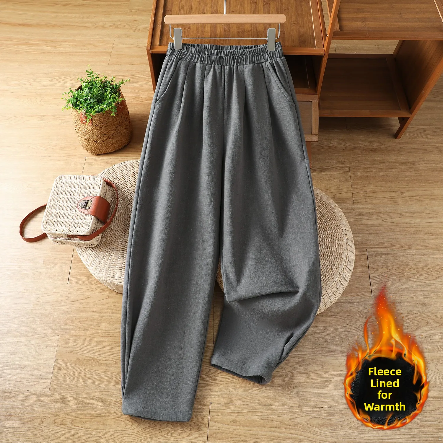 Thiened Fce 코튼 린넨 스트레이트 레그 팬츠 하이 웨이스트 롱 바지 여성 캐주얼 빈티지 예술적 바지