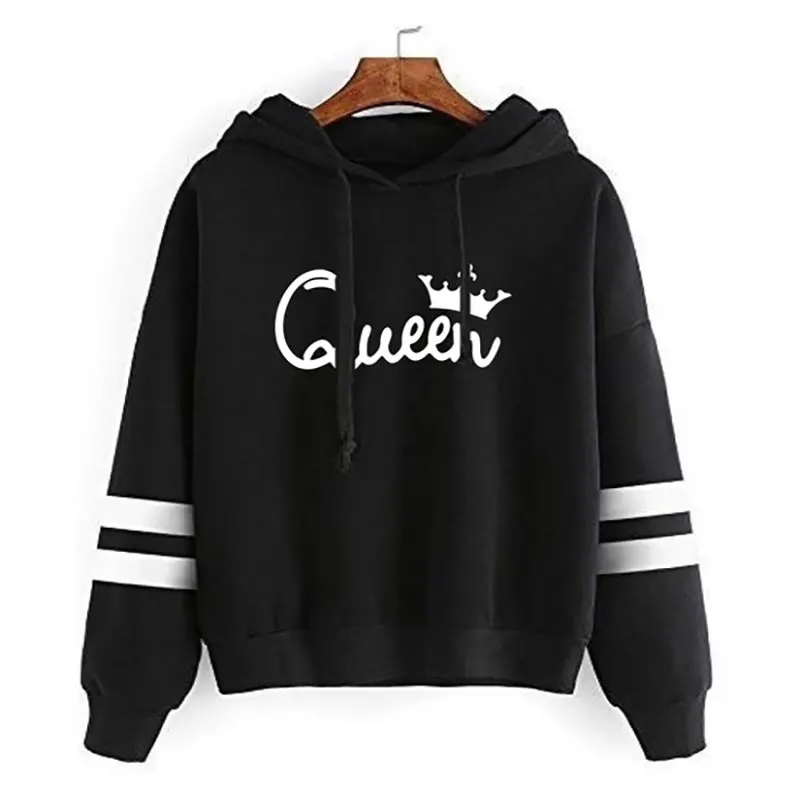 

Queen Printed Women Striped Pullover Hoodies Long Sleeve Casual Fashion Loose Spring Antumn Fleece Female Sweatshirts