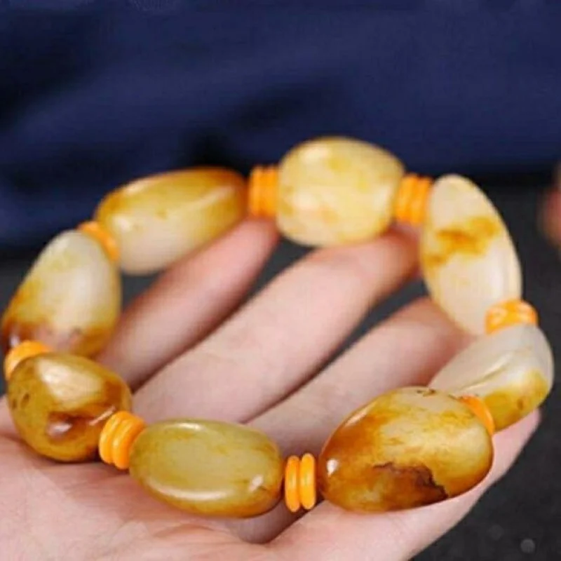 

Мужской браслет из нефрита Hetian с красным необработанным камнем, регулируемый