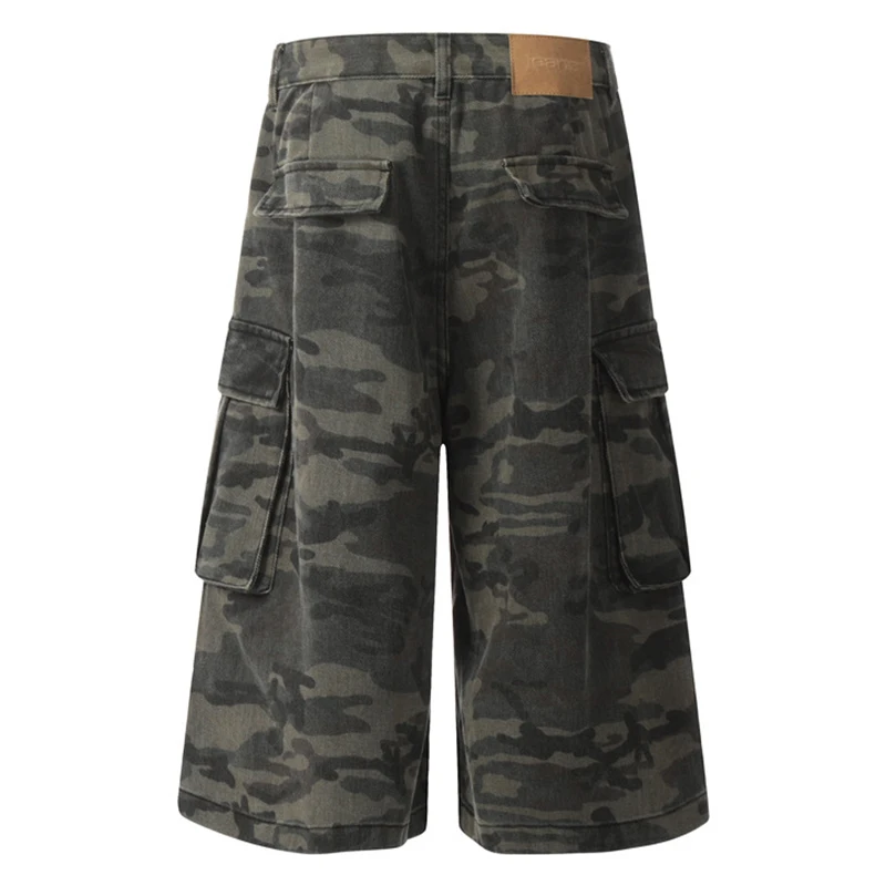 PFNW Male Camouflage Cargo Shorts American Side Large Pocket Overall Loose Wide Leg Calf-Length Shorts Summer 2024 Chic 28W4023