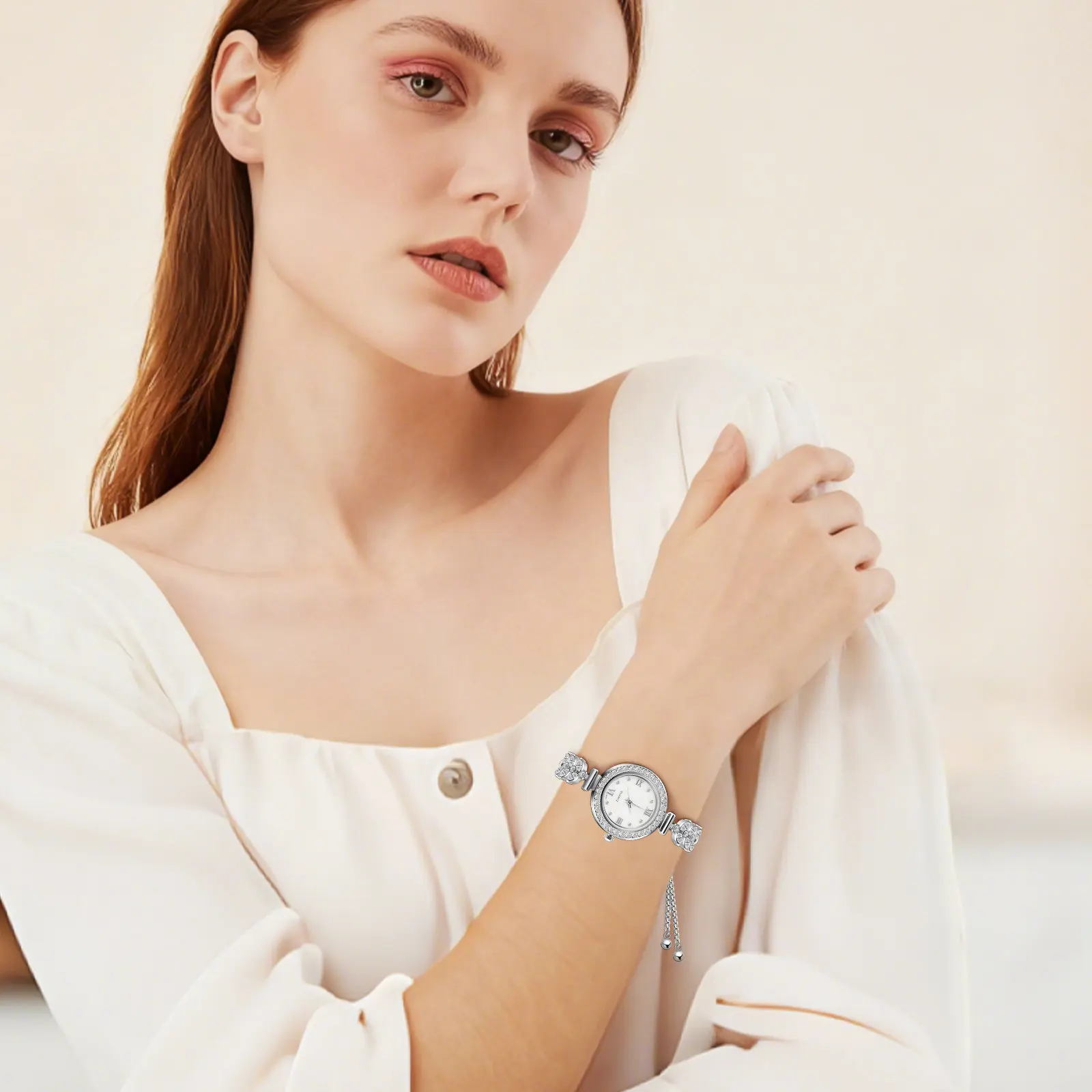 

Кварцевые часы для женщин с дизайном в стиле русалки, серебряный браслет, круглый циферблат с кристаллами, роскошные женские наручные часы.