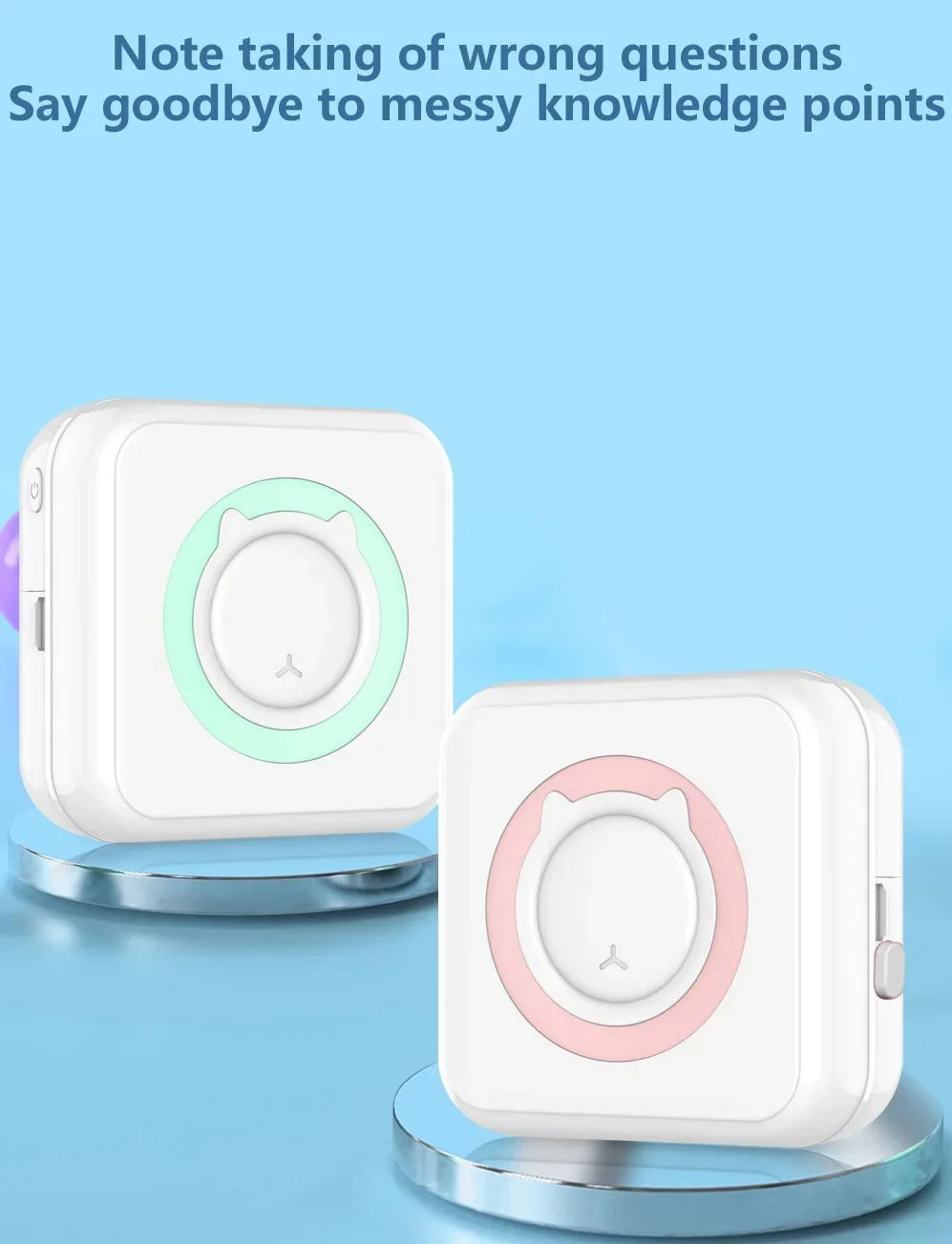 Mini draagbare thermische printer Bluetooth Draadloos Geen inkt Fotolabel Memo afdrukken met USB-kabel voor vraagpapier