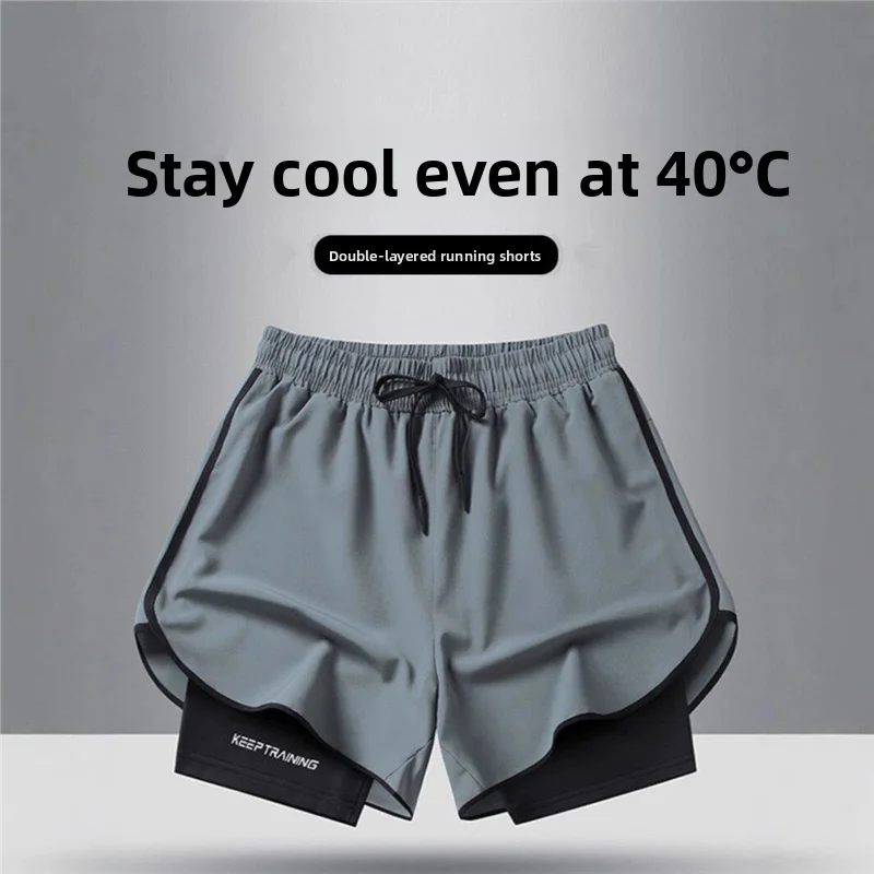 

Ice Silk Running Shorts Men's Marathon Quick Dry Training Fitness Three-quarter Length Sporty Casual mid Waist Shorts