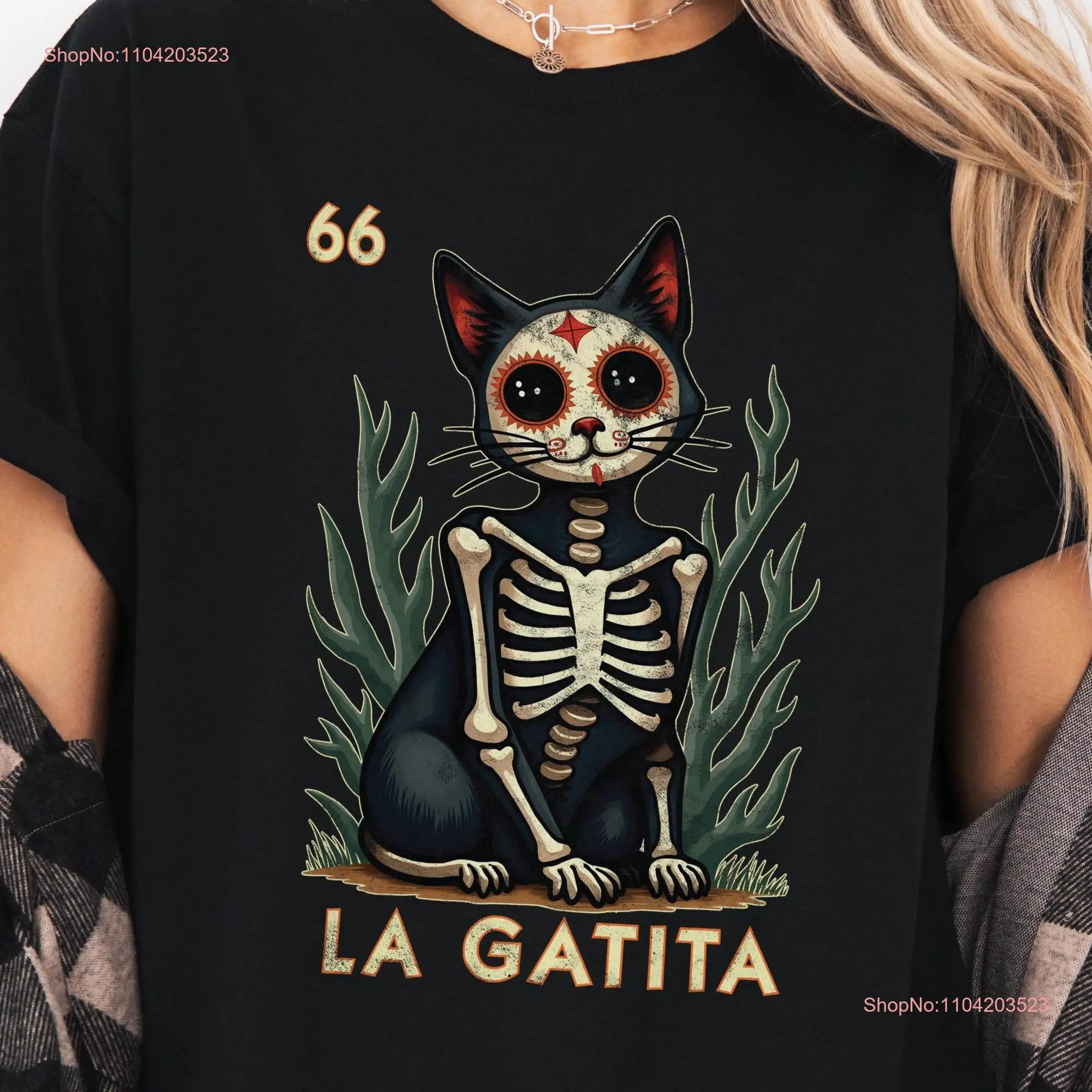 Loteria Mexicana Skeleton Cat Lover La Gatita The Kitten Dia De Los Muertos T Shirt Halloween Spooky Season Hispanic