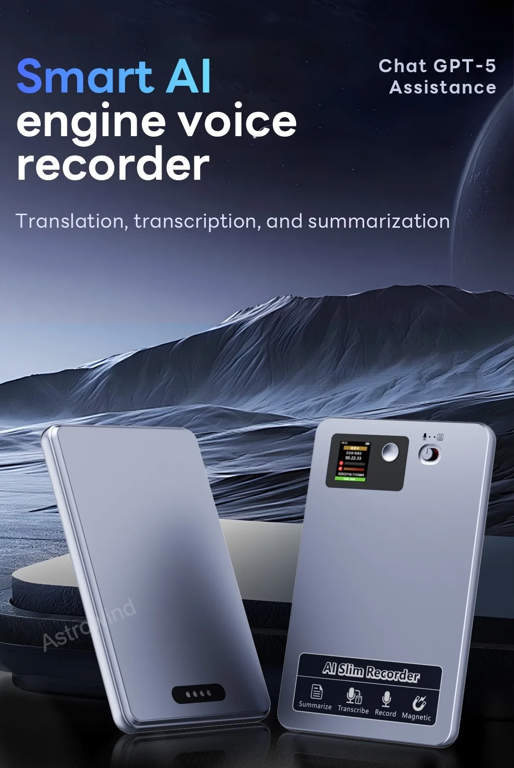 118 Languages 64GB Memory Audio Recorder 400ma Lectures Meeting AI Voice Recorder Device for Magnetic Attachment iPhone