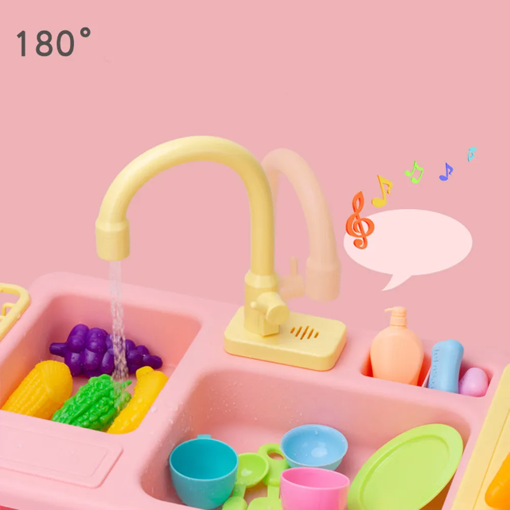 

1Set Kitchen Sink Playset Plastic Electric Water Dishwasher Music Dish-Washing Pretend Game for Kids Pink Cooker Style