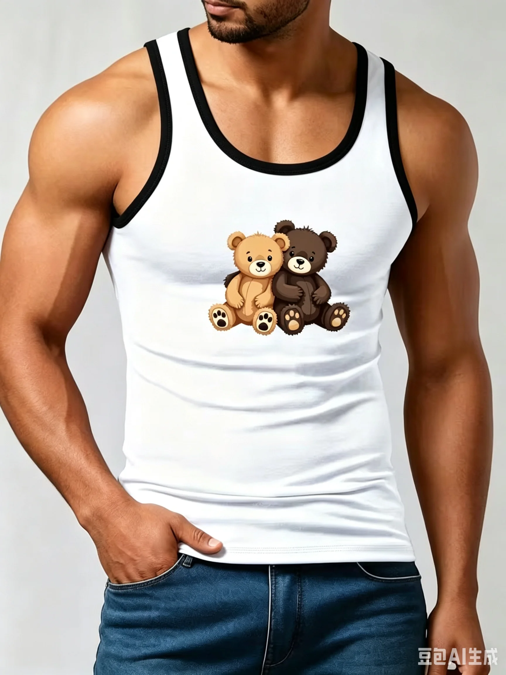 Fashion men's cartoon toy bear 3D printed vest summer sleeveless casual sports vest round neck breathable men's T-shirt and vest