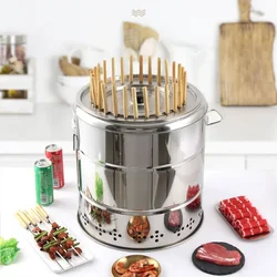 Smokeless Barrel BBQ Grill Charcoal Rotisserie Portable Roaster for Home Commercial Outdoor Meat Skewer