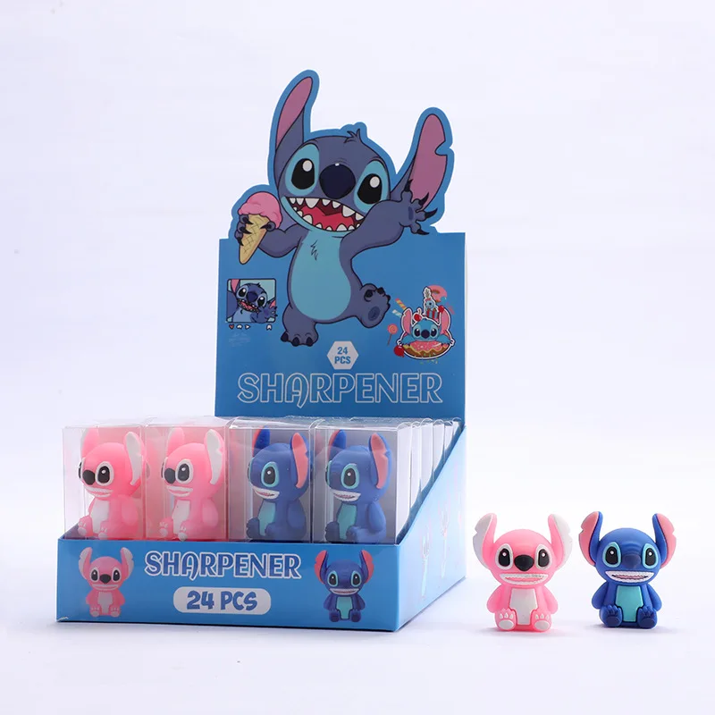 Disney Stitch Anime Apontador de Lápis para Crianças, Action Figure Model, Anjo Rosa, Material Escolar, Presentes de Festa, Ornamento