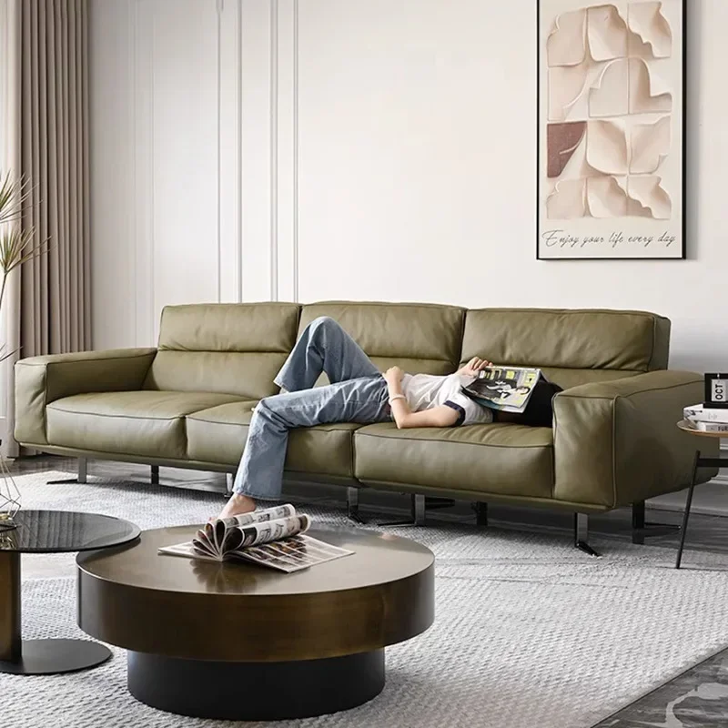 Italian minimalist genuine leather high-leg tofu block sofa first-layer cowhide modern simple living room straight four-seat