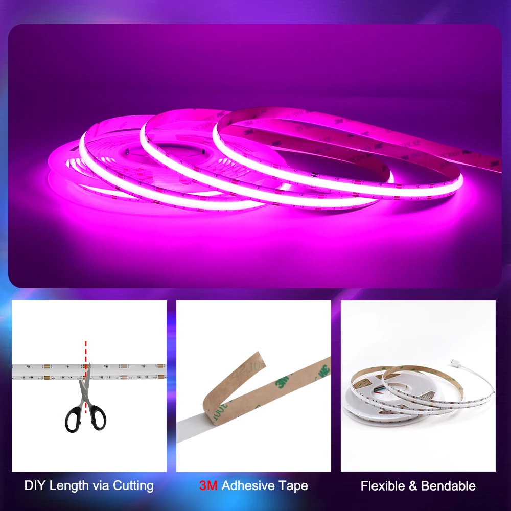 RGBCCT RGBW RGB CCT COB LED Strip Light DC 12V 24V High Density Dotless FOB Tape LED Ribbon Lights Bar for House Decor Lighting