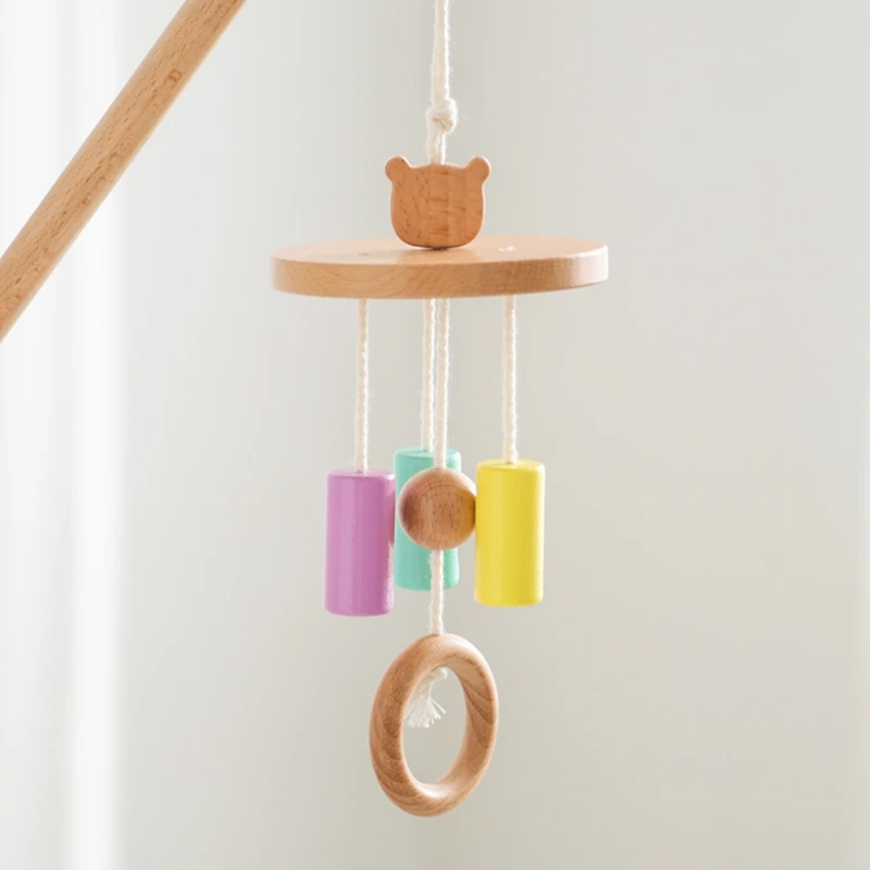 Baby Bed Bell Toy Hanging Toy Newborn Wooden Montessori Toy Color Cognition Education Music Toy Holder Bracket Bed Accessories