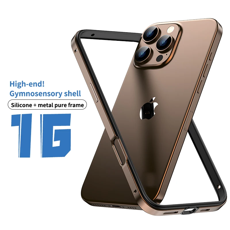 Luxury Metal Frame Bumper Phone Case for IPhone 15 14 Plus 13 12 Pro Max Frame Original Machine Feel Hard Shockproof Phone Cover