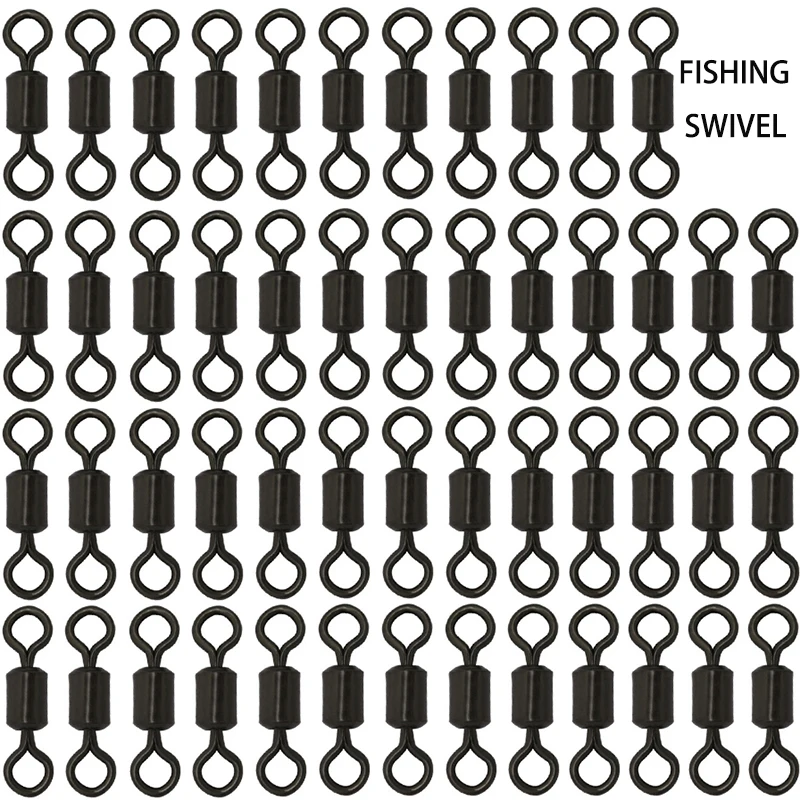 50Pcs Carp Fishing Swivel Rolling Barrel Snap Matte Black Lure Hook Line Connector Fishing Tackle Supplies Accessories Pesca