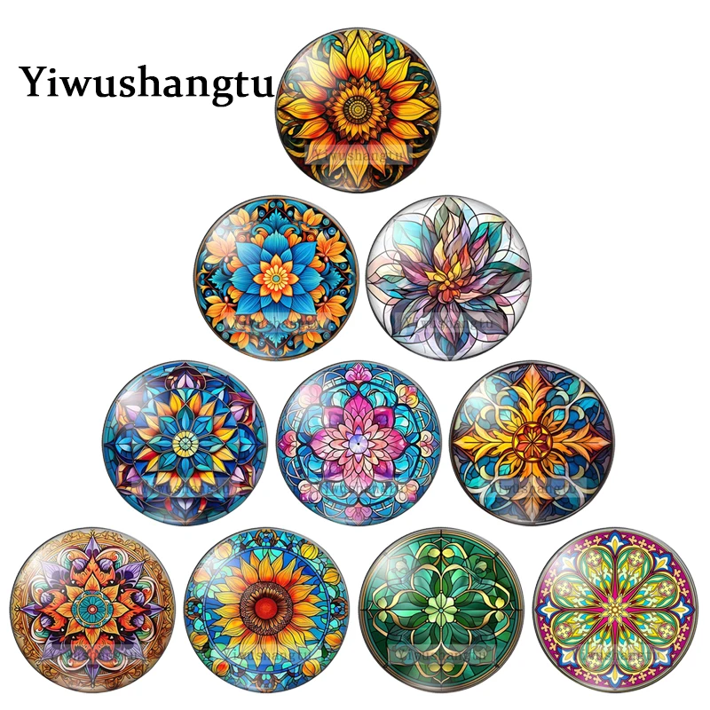 Colorful flower cloth background patterns s 8mm/12mm/20mm/25mm Round photo glass cabochon demo flat back Making findings