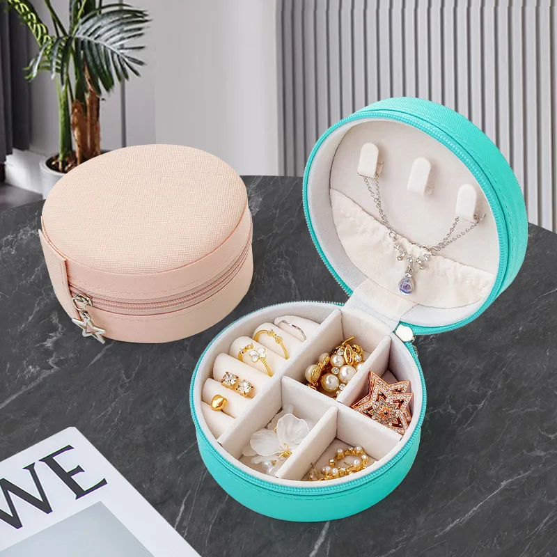 1pc High-grade round jewellery box creative portable jewelry storage box jewellery storage box