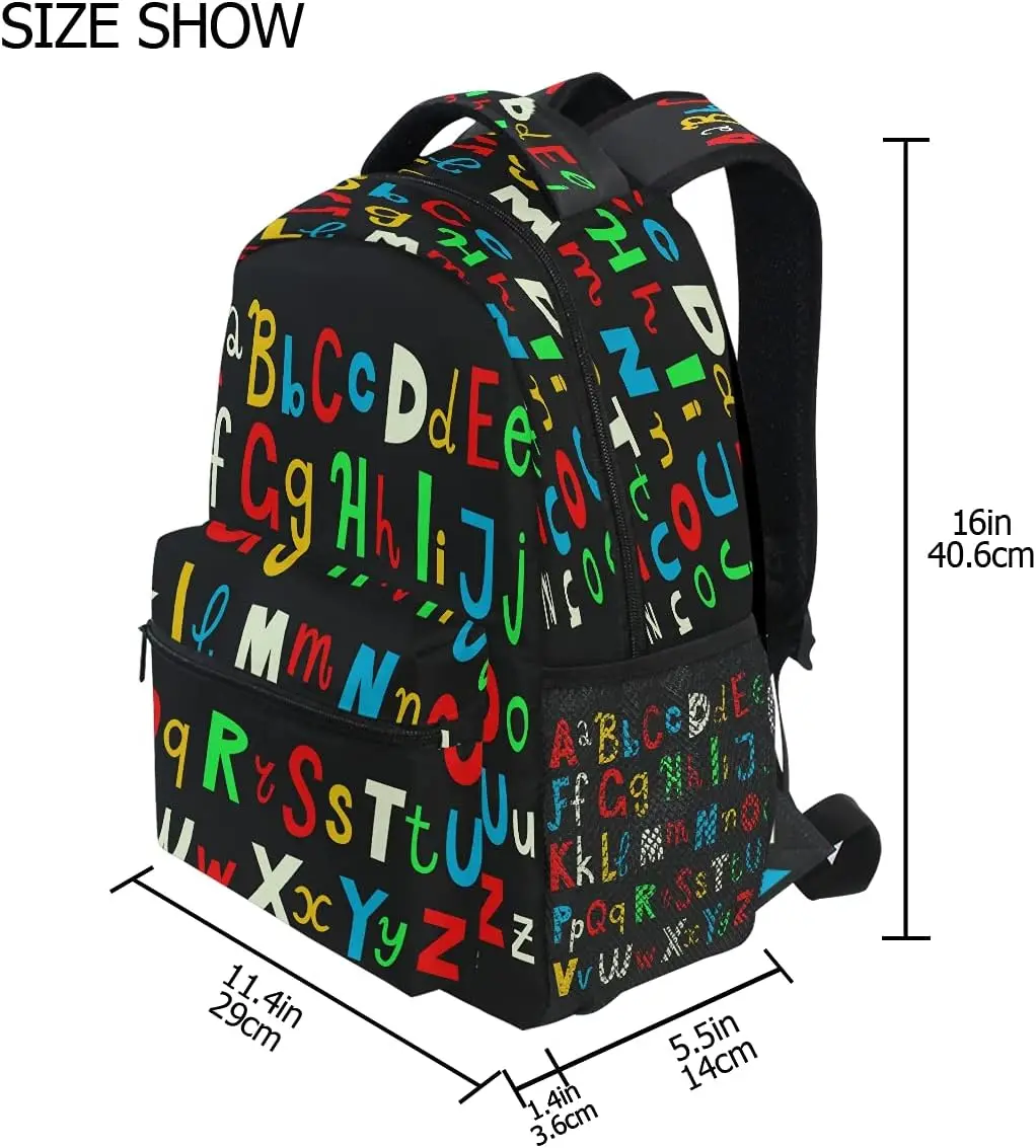 Education Alphabet School Bag Backpack College Bookbag, Rainbow Letter Laptop Backpacks Computer Bag Travel Hiking Daypack