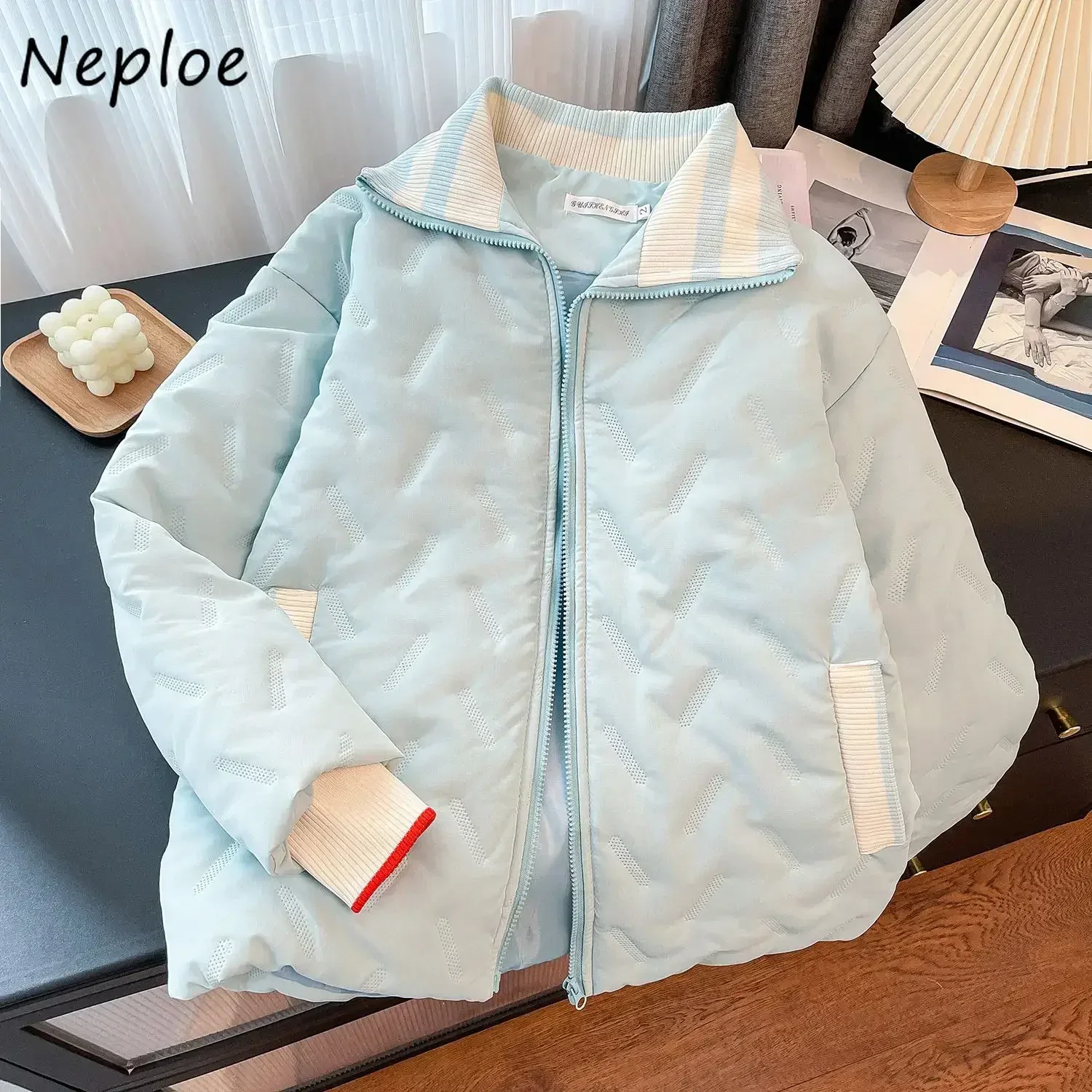 Neploe All-match Unique Korea Sweet Chic Mujer Chaqueta Thin Exquisite Commuter Coat New Casual Zip Moda Panelled Parkas