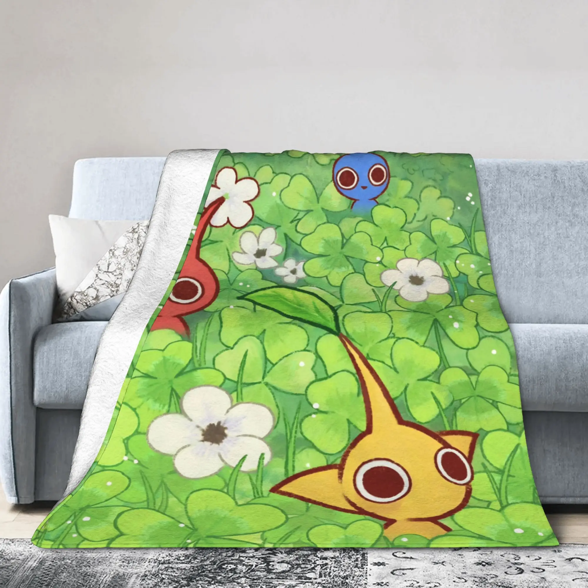 Pikmins Family Cute Fun Flannel Throw Blankets Game Anime for Rug Piece Knitted Blanket Travel Portable Multifunction Throws