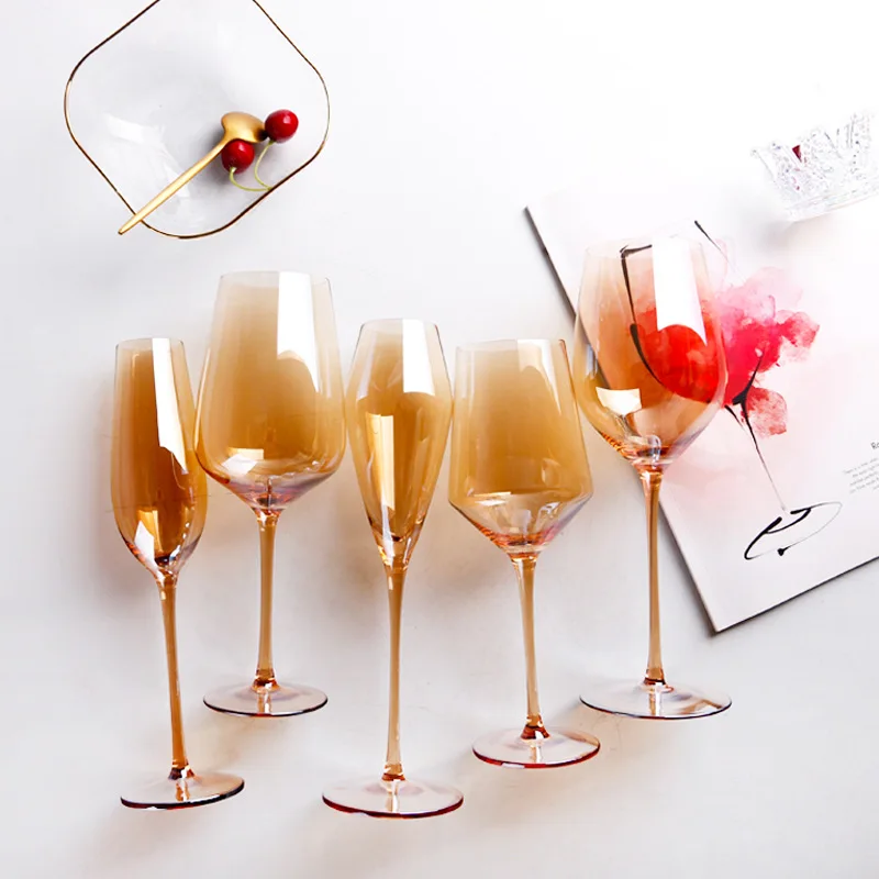 Amber Crystal Wine Glasses Luxury Wedding Party Big Belly Burgundy Tasting Cup Bordeaux Goblet Gem Champagne Flutes Dropshipping