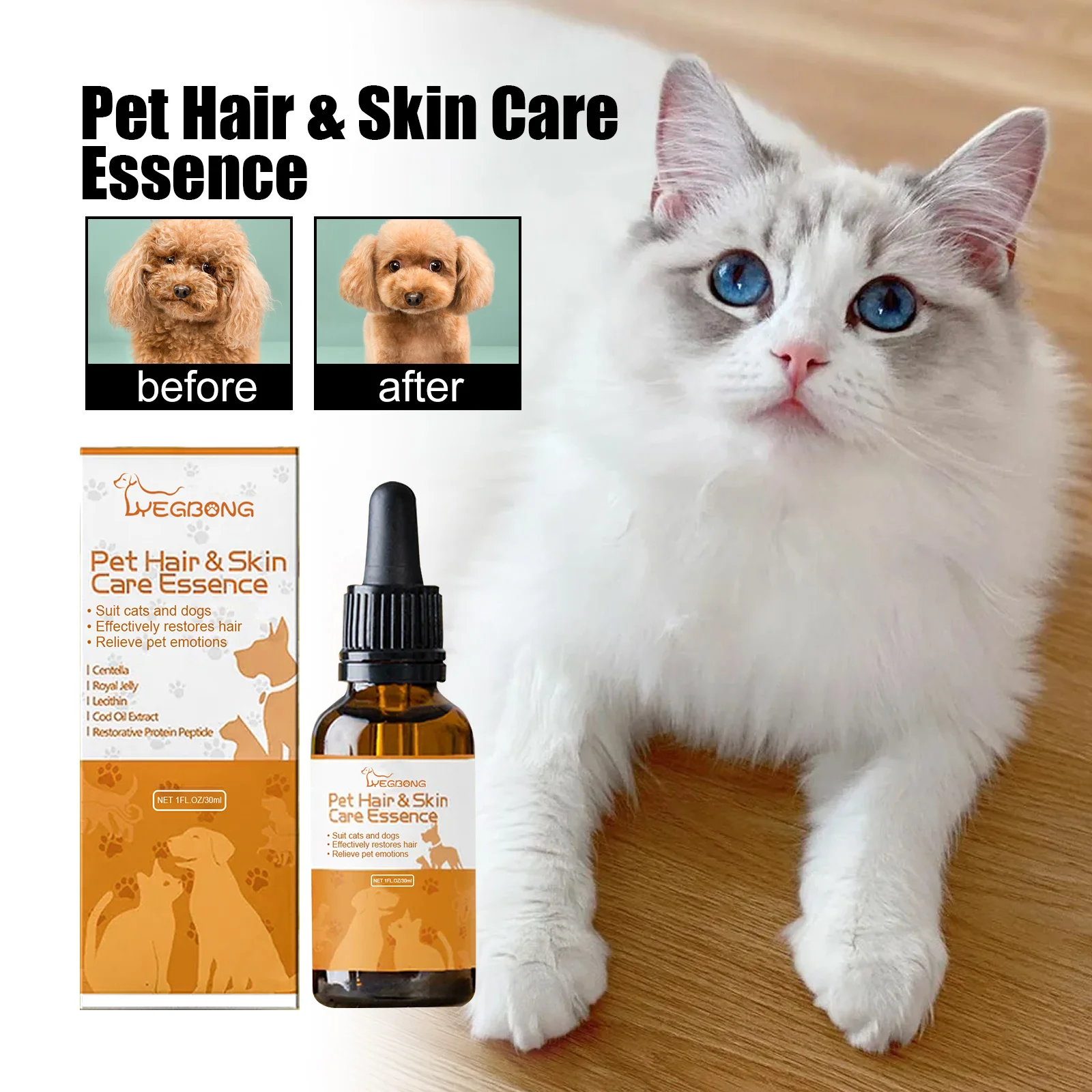 YEGBONG Pet Hair & Skin Care Essence 30ml - Relieves Itchy Skin, Fluffy and Smooth Pet Hair Care Solution Restore Hair Nutrition