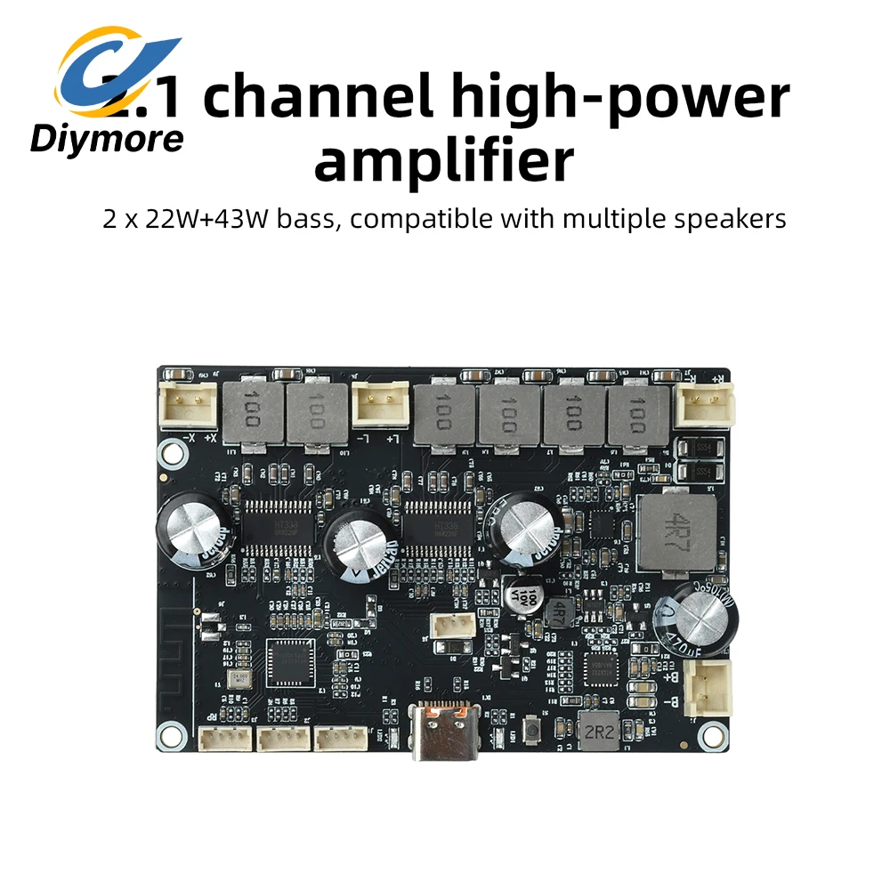 2.1 Channel Bluetooth Subwoofer Amplifier Board 2*22W+43W TWS APP Control Li-ion Charging for DIY Portable Speaker Subwoofer