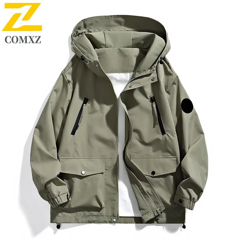 

COMXZ 2025: мужская белая повседневная куртка в японском стиле с капюшоном, весенне-осеннее модное универсальное легкое удобное пальто