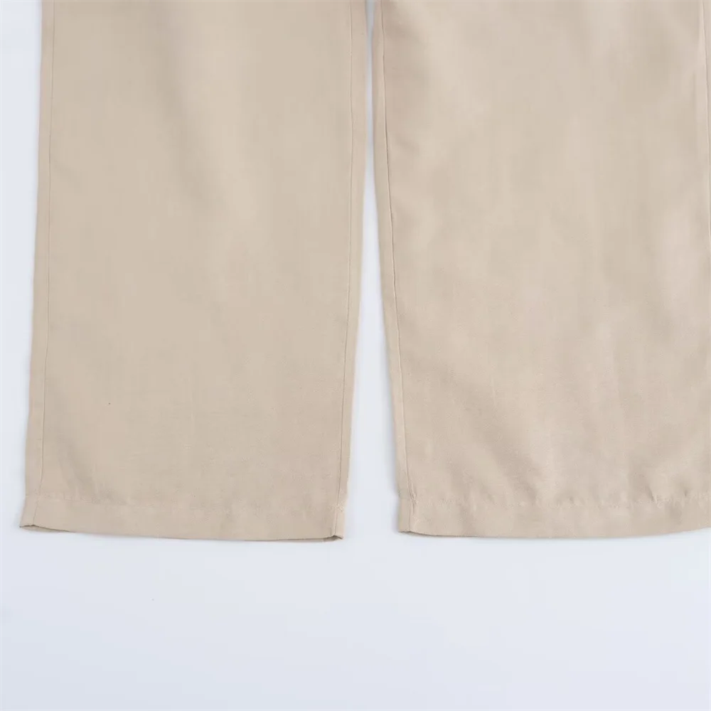 TRAF autumn new women\'s casual temperament suede texture effect high waist straight leg casual pants