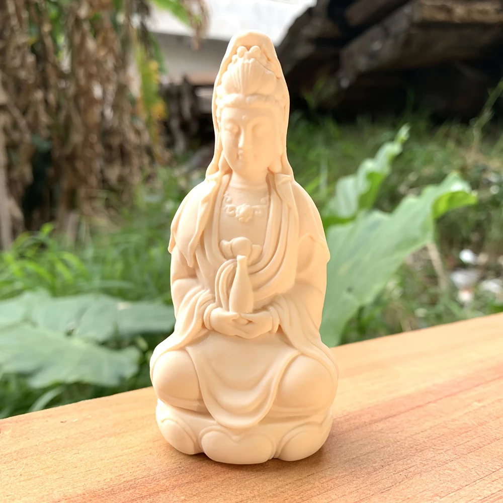 Resin Artist - 1個入り 3.9インチ 観音仏像飾り、芸術的なスタイル、休日の装飾、卓上装飾、家の装飾、暖炉、寝室、新年の贈り物に最適、白い樹脂製