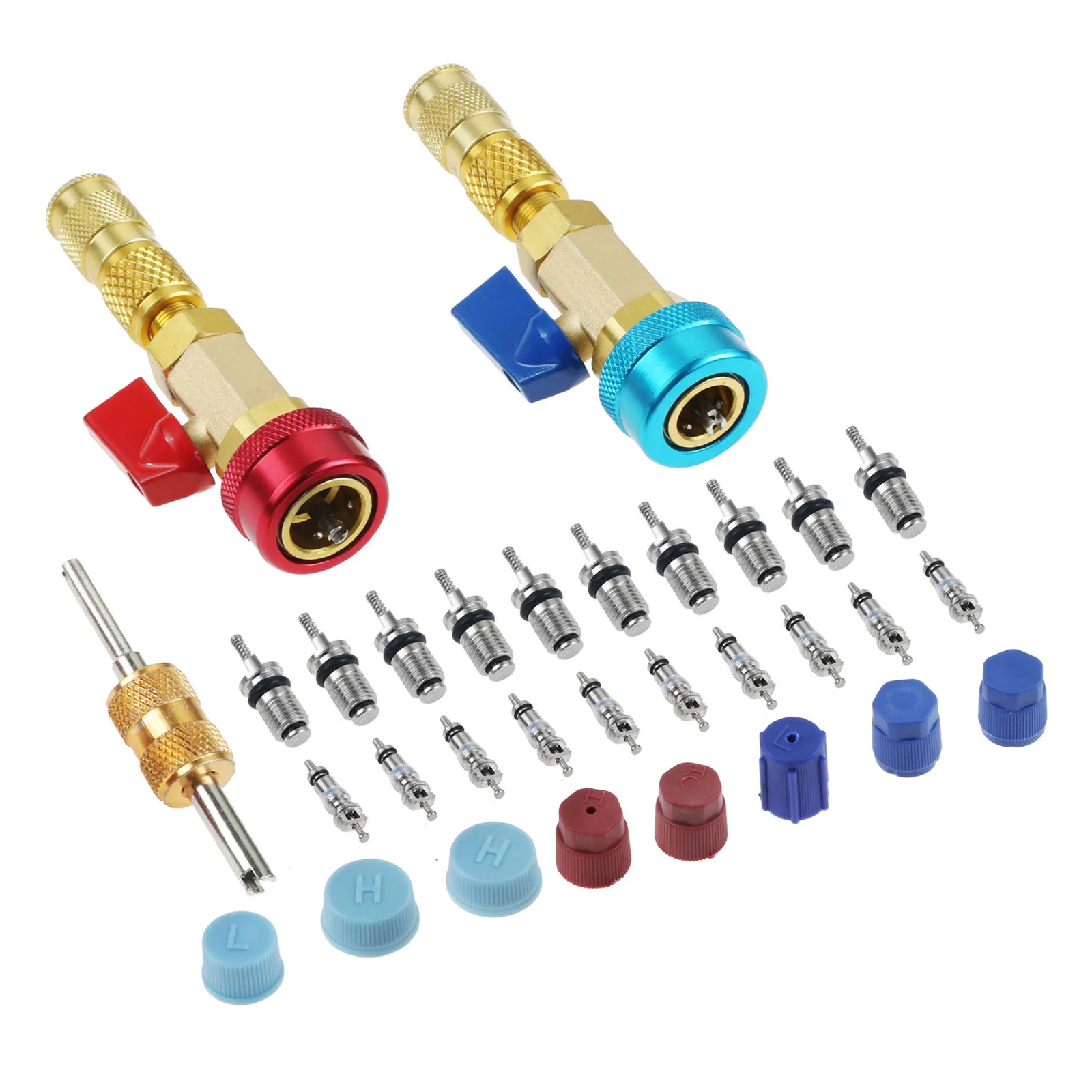 

31pcs/kit R134A Valve Core Quick Remover Metal Installer High Low Pressure 16/13mm Coupler Adjustable for Car Air Condition HVAC