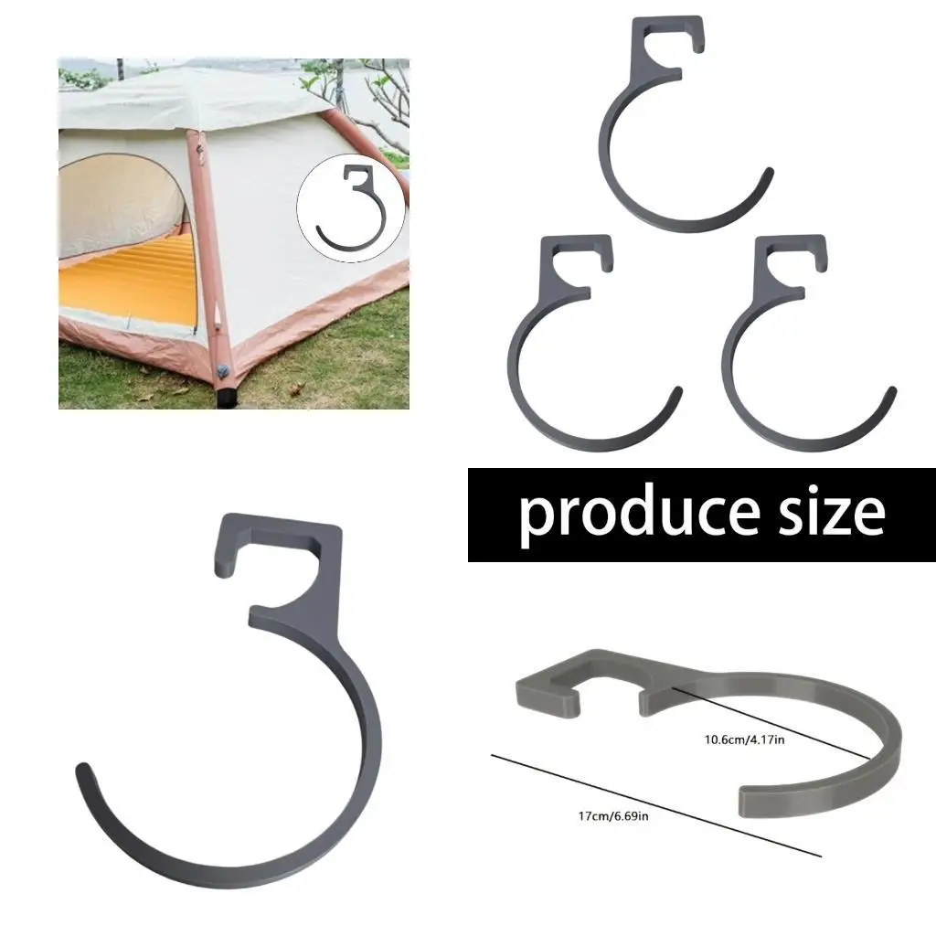 Tent Support Hook for Camping Shelters, Gray Inflatable Tent Hook with Top Clip Slot and Curved Hook Detail for Outdoor Use
