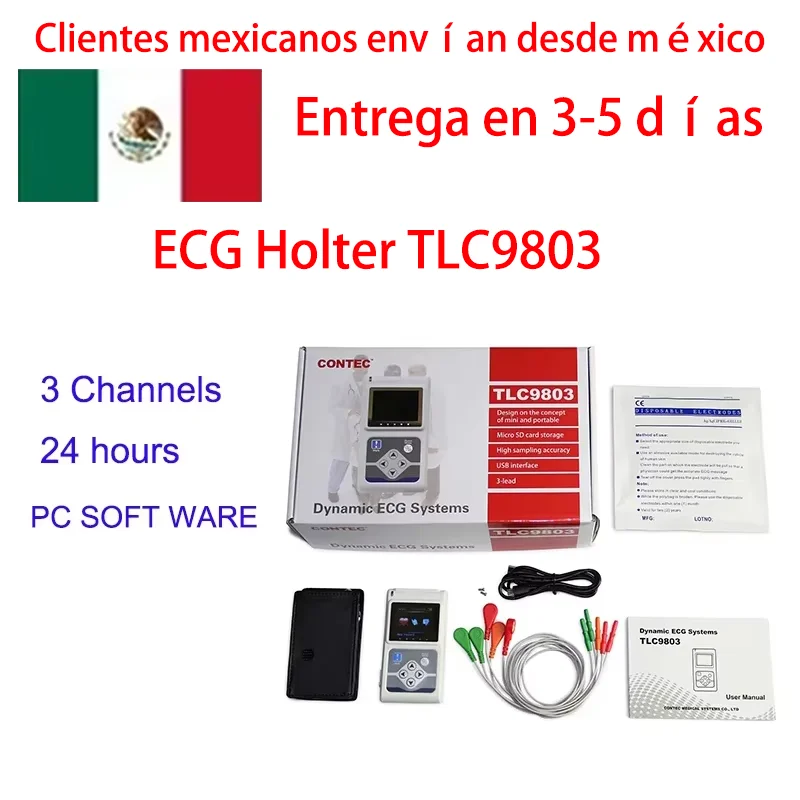 Genuine CONTEC TLC 9803 3 Channels ECG Holter, EKG Holter, Dynamic ECG Monitor System, 24 hours ECG Recorder TLC9803
