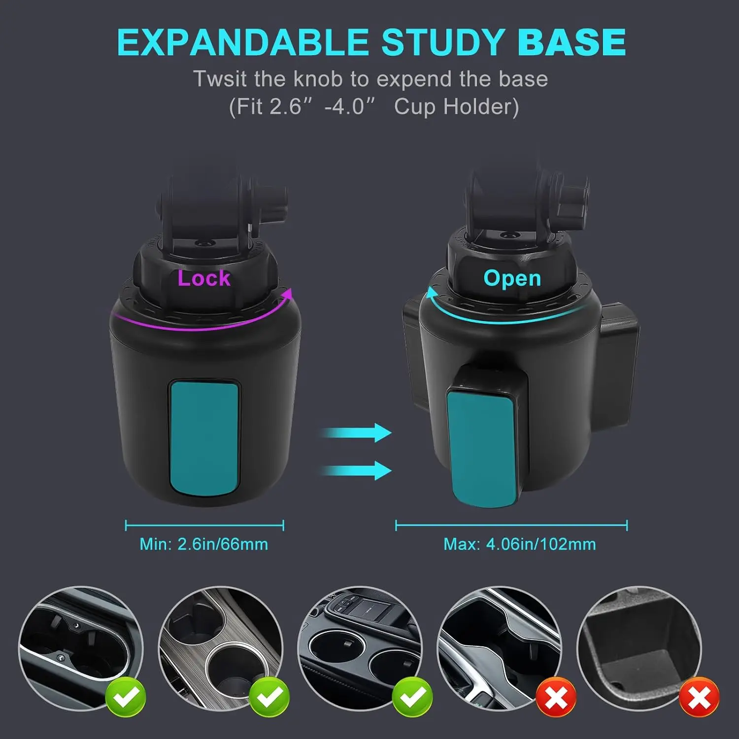 حامل أكواب للسيارة، 360 درجة °   حامل حامل بذراعين قابل للتعديل