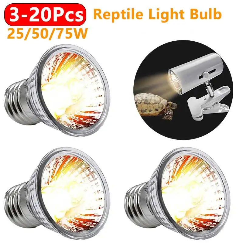 3-20Pcs Reptile Lamp 25/50/75W UVA+UVB Pet Heat Lamp Bulb Turtle Basking UV Light Bulbs Amphibians Lizard Temperature Controller