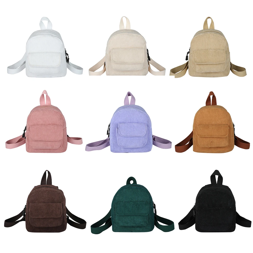 Women Fashion Mini Backpack Versatile Corduroy Backpack Solid Color Retro Travel Backpack Student Book Bag for School Travel