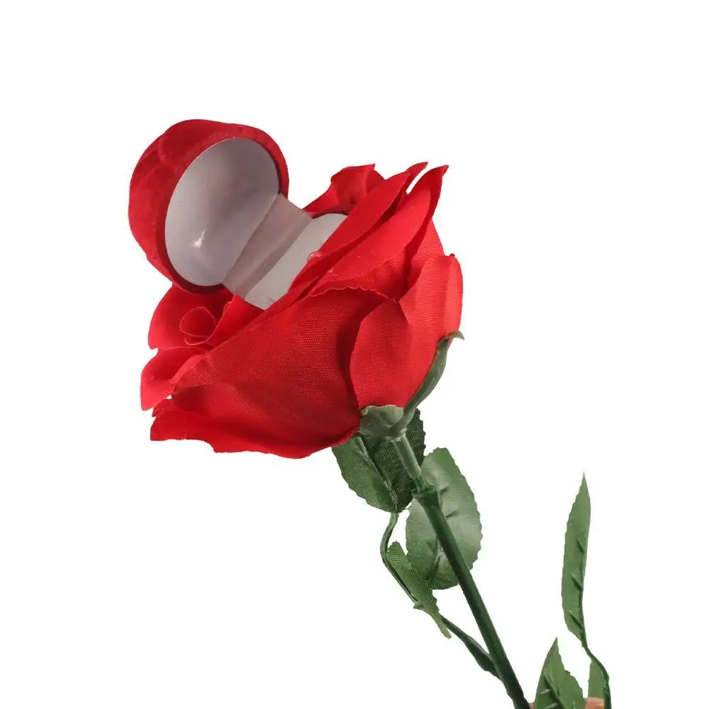 

Бархатная шкатулка для украшений с красным цветком, романтическая, для свадебных колец, серег-гвоздиков, упаковка для ювелирных изделий, футляр для обручальных колец