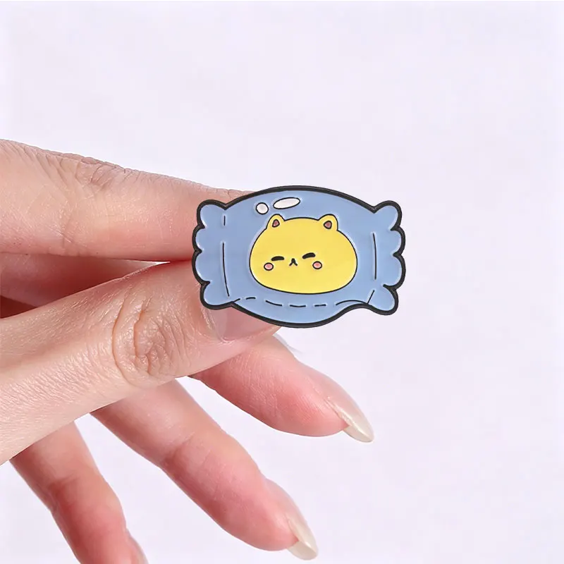 Kawaii Tier-Bonbonverpackungs-Emaille-Abzeichen-Set Schwein Katze Nilpferd Schlafendes Gesicht Süße Anstecknadeln Legierungs-Broschen Schmuckgeschenke für Kinder – Detail 8