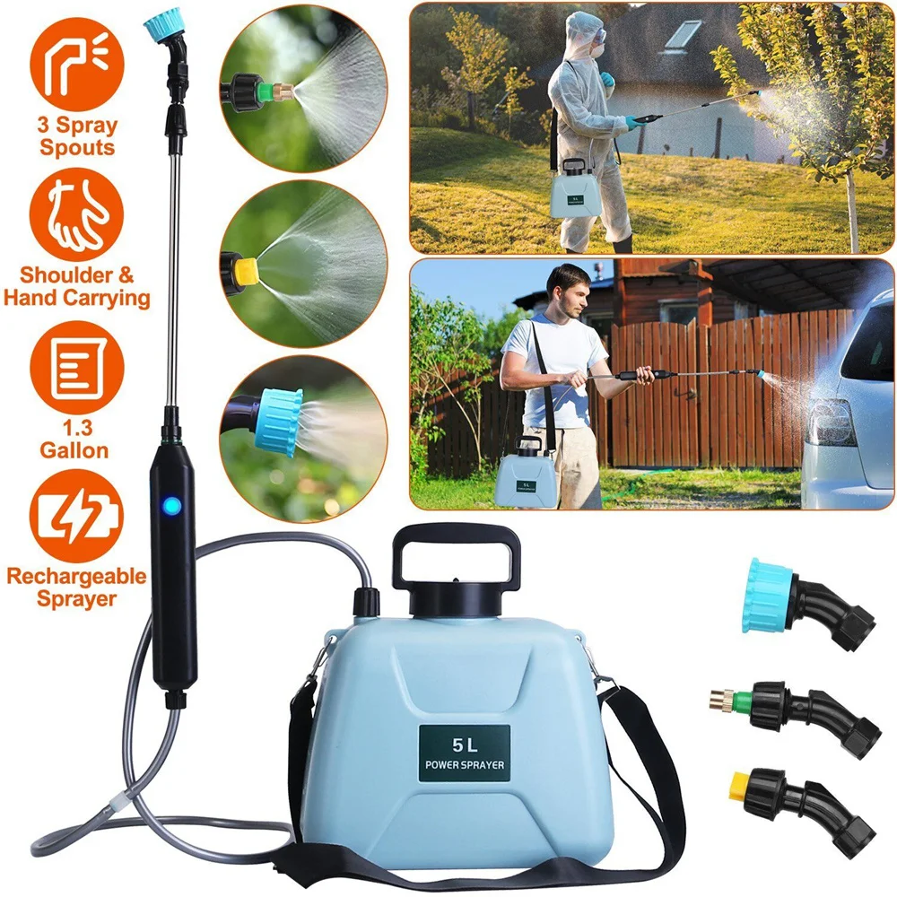 Agricultural Electric Garden Spray, Atomizador Automático, USB Recarregável, Ferramenta de Irrigação, 5L, 2400mAh