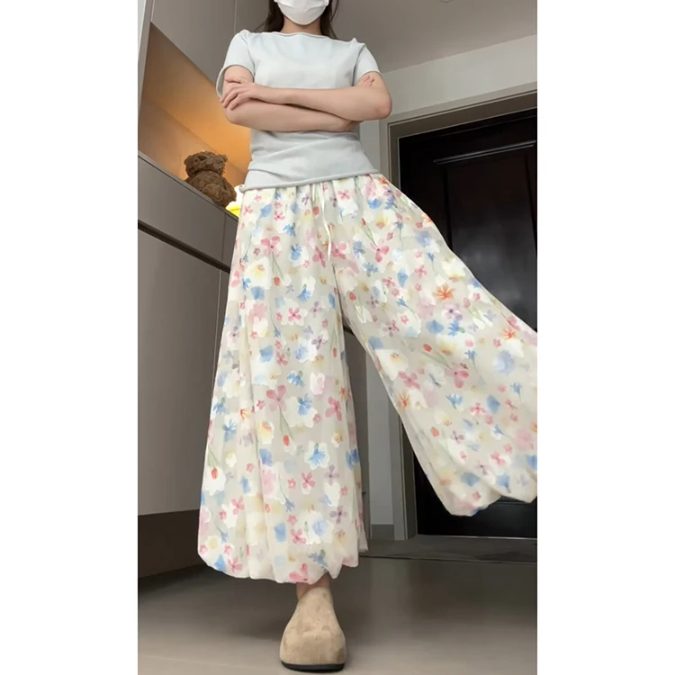 تنورة بنطلون نسائية صيفية ملونة بنمط كوري حلو، تصميم جديد لعام 2025 بنمط الغابات الطازجة والزهور