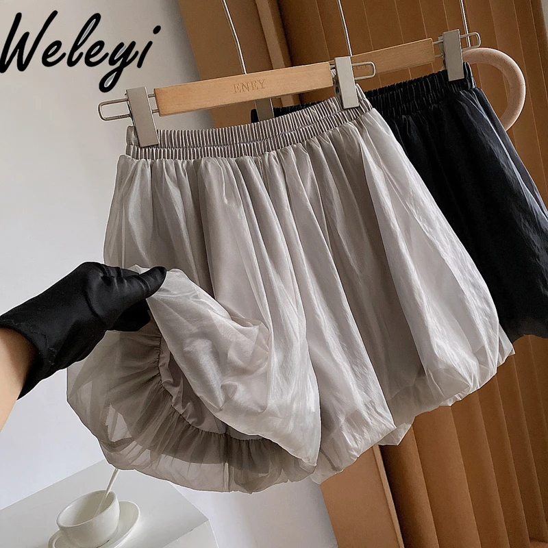 

Three-dimensional Bud A-line Wide-leg Puffy Shorts 2024 New Summer Casual Loose Versatile High Waisted Short Culottes Female