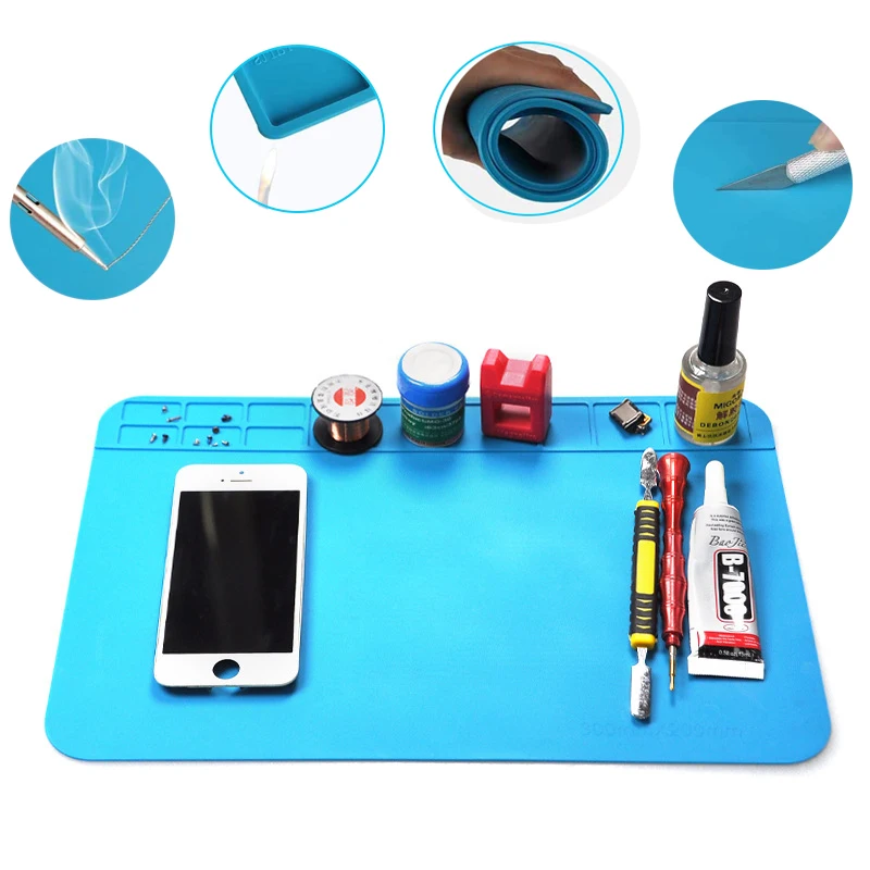 300 * 200mm Electronics Repair Mat Heat-resistant Insulation Silicone Soldering Magnetic Repair Pad for BGA Soldering Station