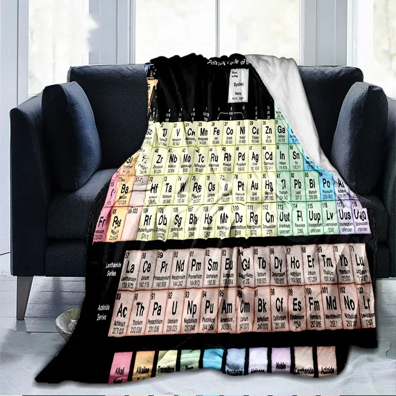 Color Periodic Table Pattern Flannel Throw Blanket Neon Theme Fashion Soft Warm Blanket Home Sofa Bed Decor Kids Student Gifts