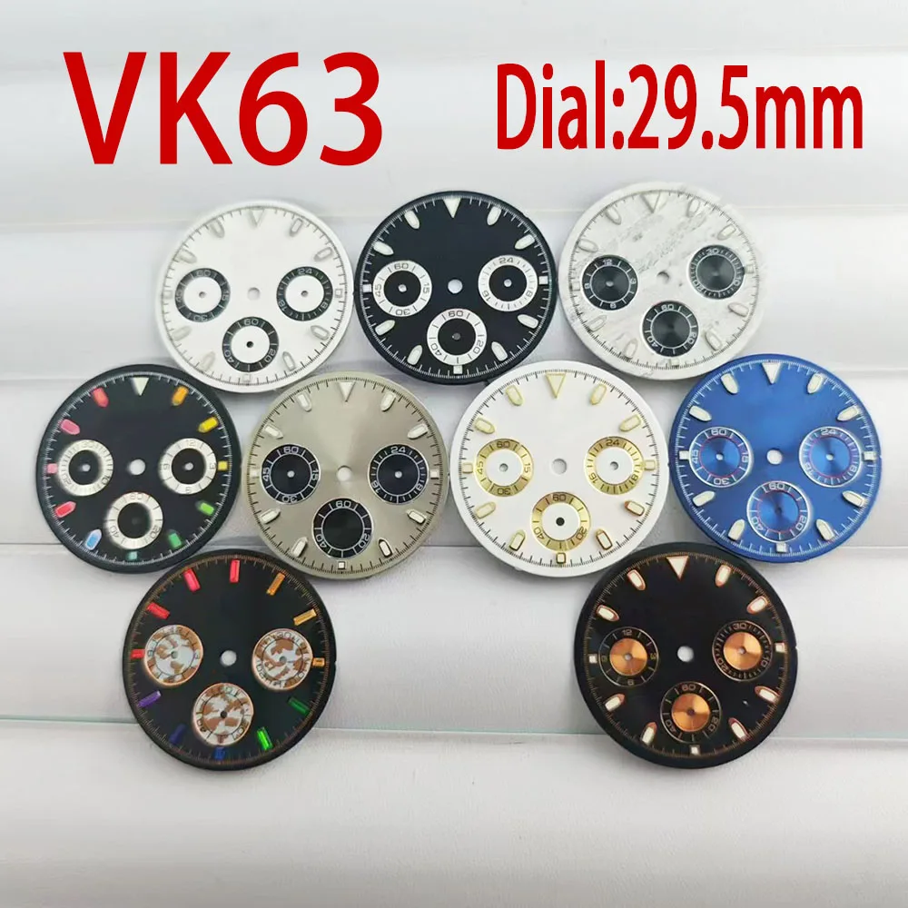 Watch VK63 Dial 29.5 The green luminous dial is a men's watch accessory for the vk63 automatic movement case with strap Pointers