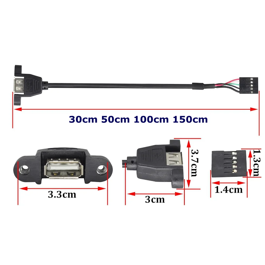 USB 2.0 to Dupont 5Pin Multiplier Splitter Adapter Cable USB 2.0A Female Screw Panel Mount to Motherboard 5pin Female Header