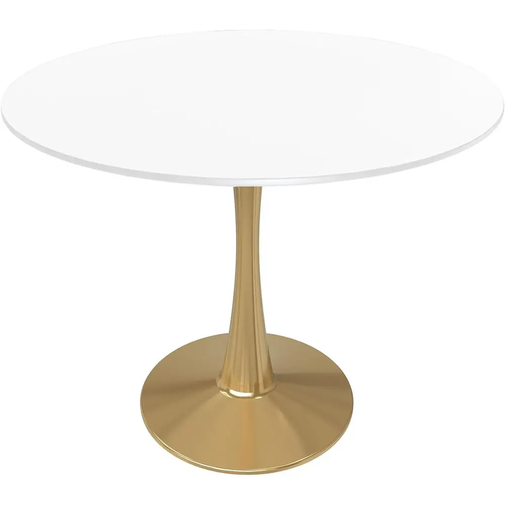 

Круглый обеденный стол 31 дюйма с белой столешницей из МДФ и золотым основанием-подставкой, акцентный стол в стиле Century для кухни, кафе и столовой